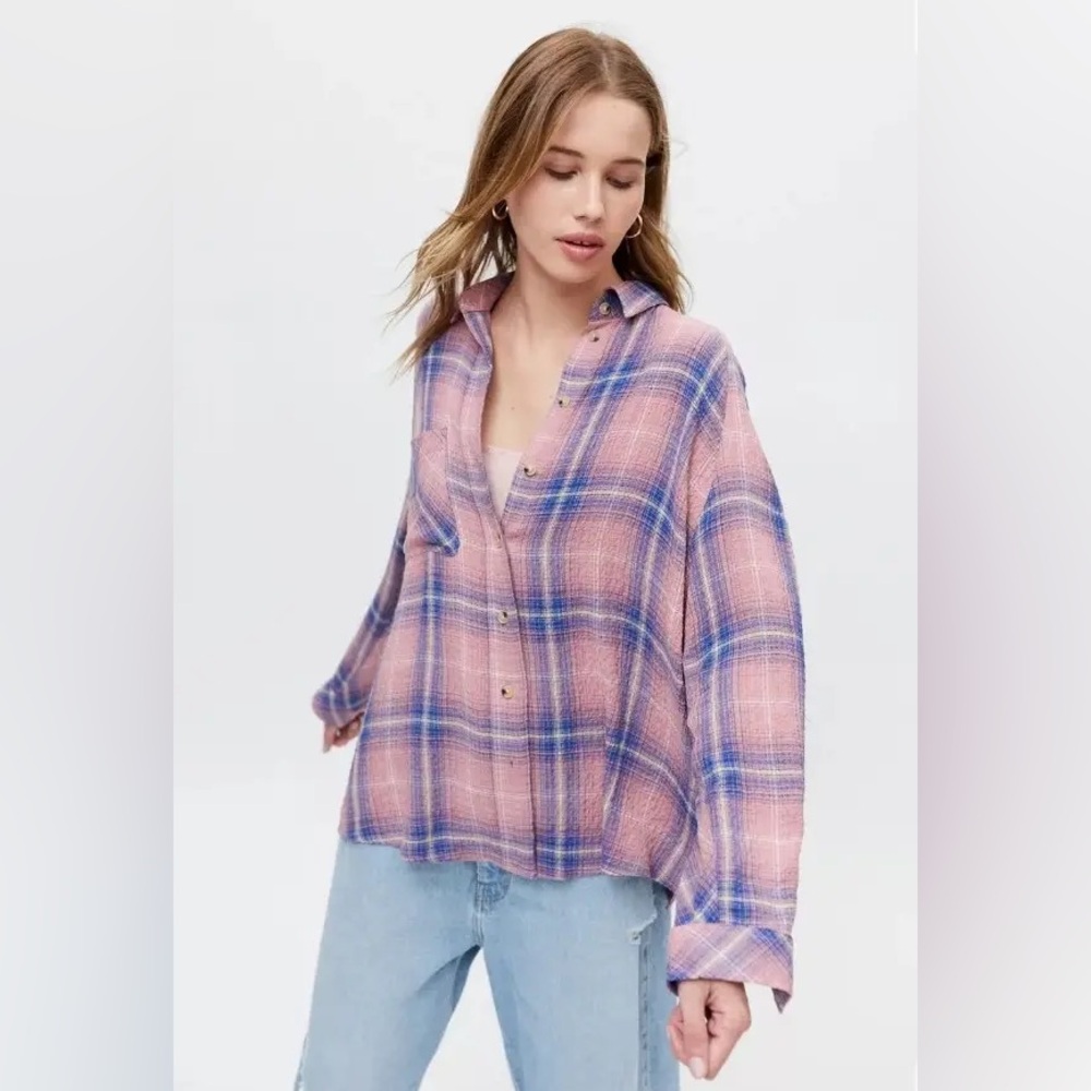 Urban Outfitters BDG Pink and Purple Plaid Button Down Shirt - Picture 3 of 5